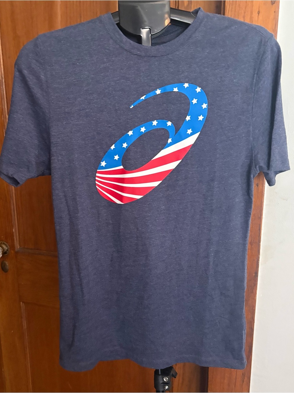 Asics Navy Short-Sleeve Tee with American Flag Logo